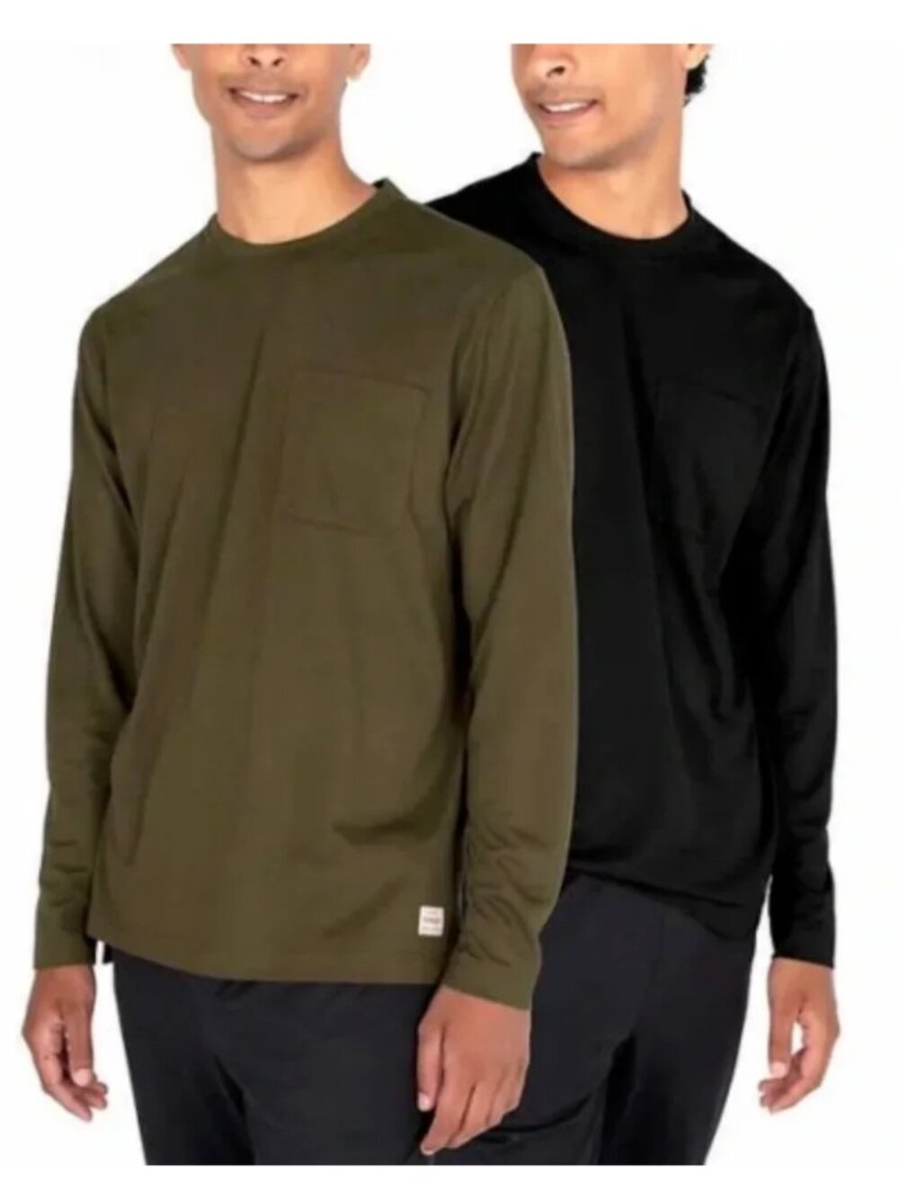 NEW Wrangler 2 Pack Long Sleeve solid layering tees Front chest pocket Shirt Top